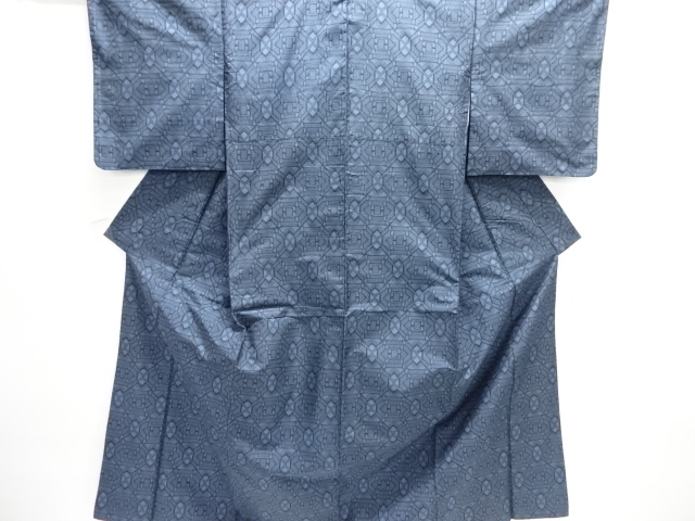 JAPANESE KIMONO / MURAYAMA OSHIMA TSUMUGI / ENSEMBLE / WOVEN GEOMETRIC PATTERN